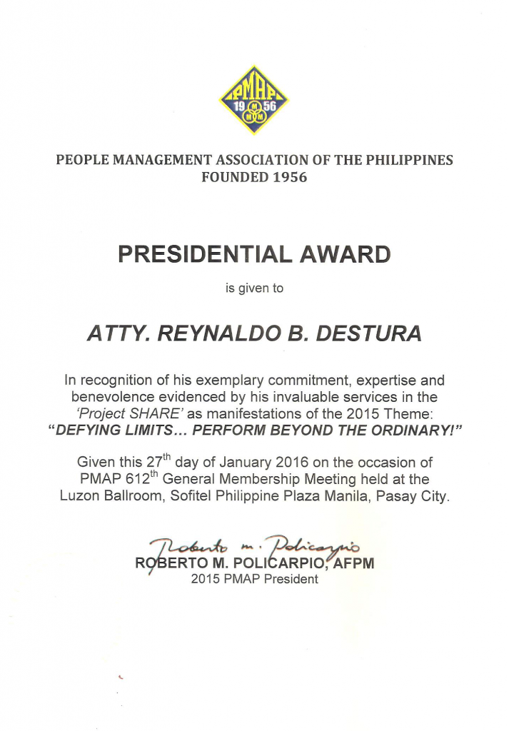 RBD PMAP Presidential Citation Jan 2016